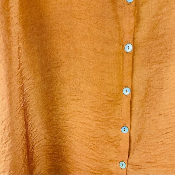 Soft Surroundings orange ruffle button front boho satin office top large - Picture 4 of 8